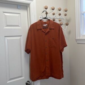 Geoffery Beene - Short Sleeve Button Down Silk Shirt Top - Orange - XL